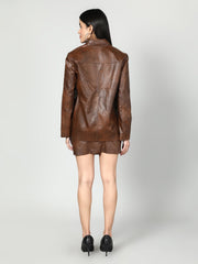 Gaiia Dark Brown Leather Blazer - Brown