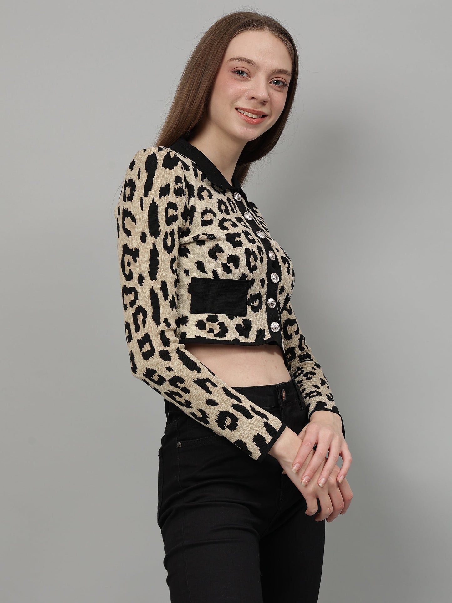 Gaiia Animal Print Woolen Cardigan