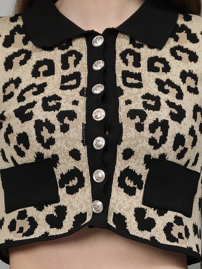 Gaiia Animal Print Woolen Cardigan