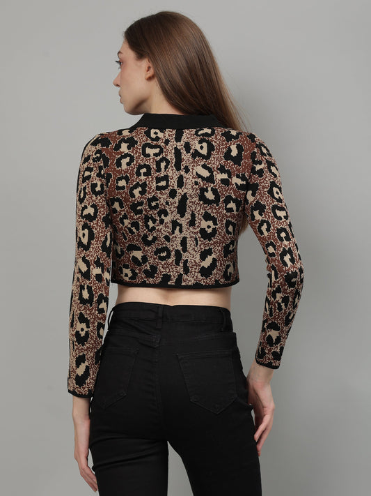 Gaiia Animal Print Woolen Cardigan