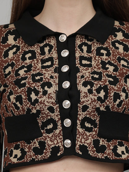 Gaiia Animal Print Woolen Cardigan