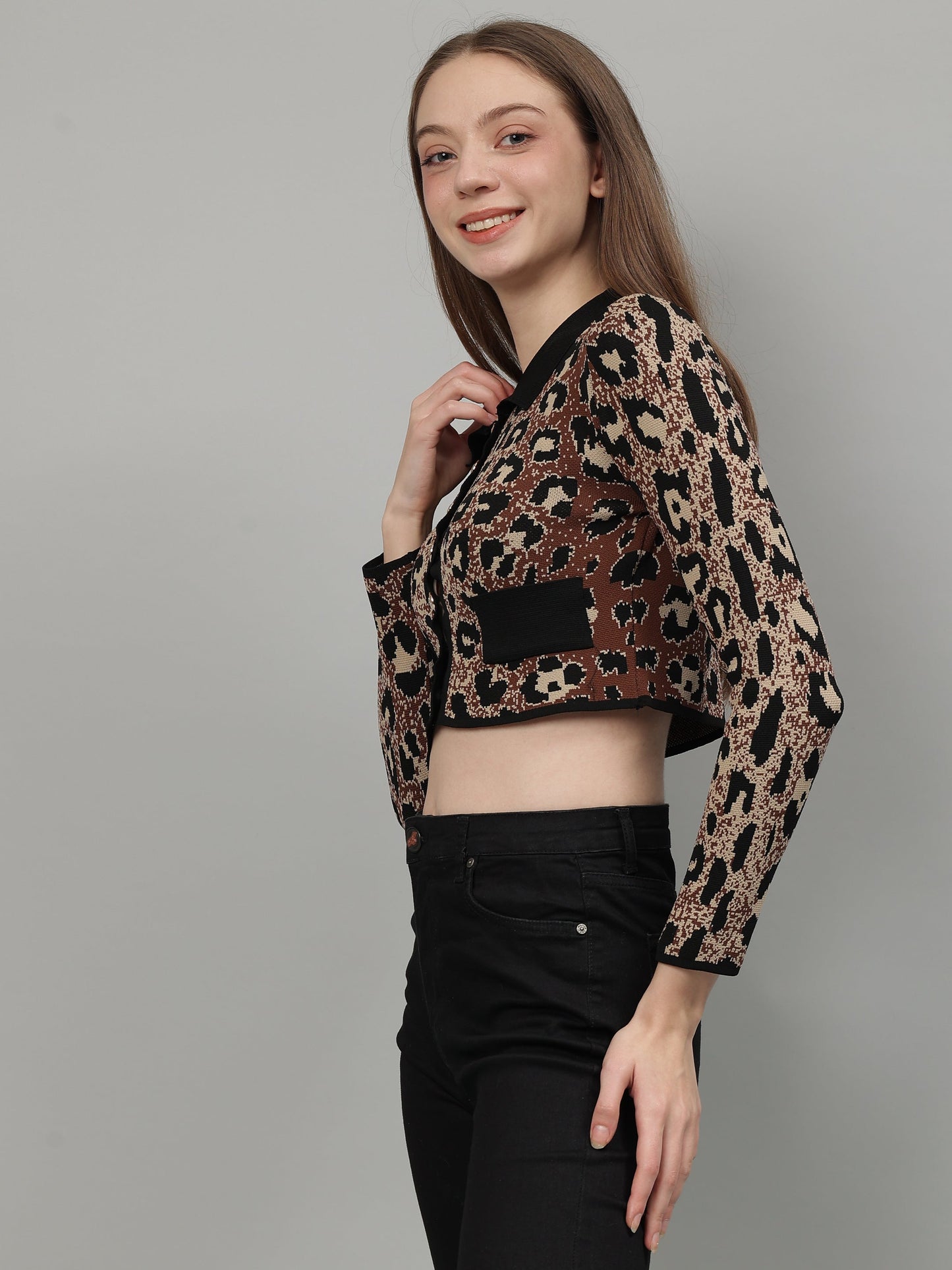 Gaiia Animal Print Woolen Cardigan