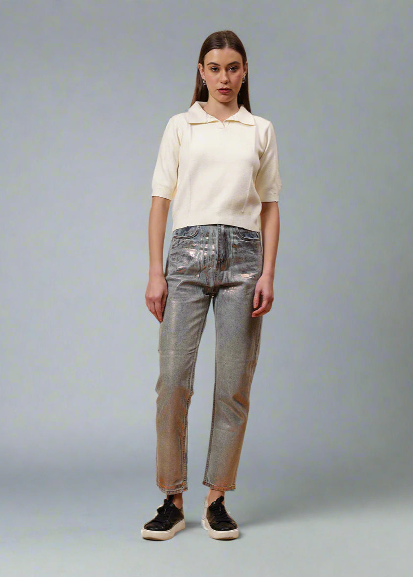 Gaiia Women Collared Winter Top - Off White