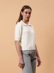 Gaiia Women Collared Winter Top - Off White