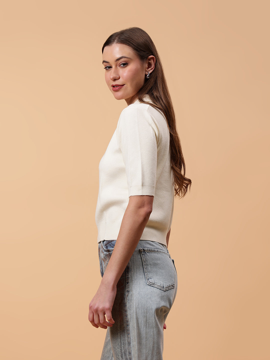 Gaiia Women Collared Winter Top - Off White