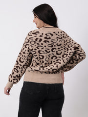 Gaiia Angora Wool Leopard Print Cardigan