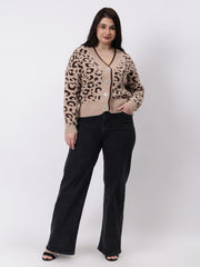 Gaiia Angora Wool Leopard Print Cardigan
