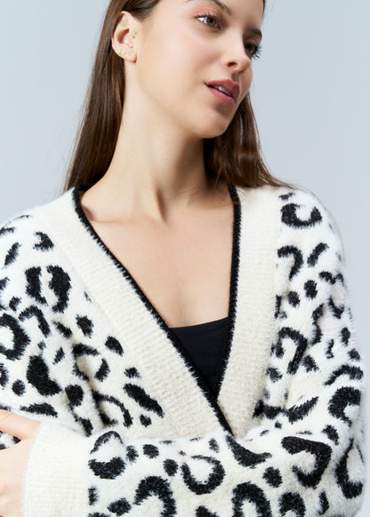 Gaiia Angora Wool Leopard Print Cardigan