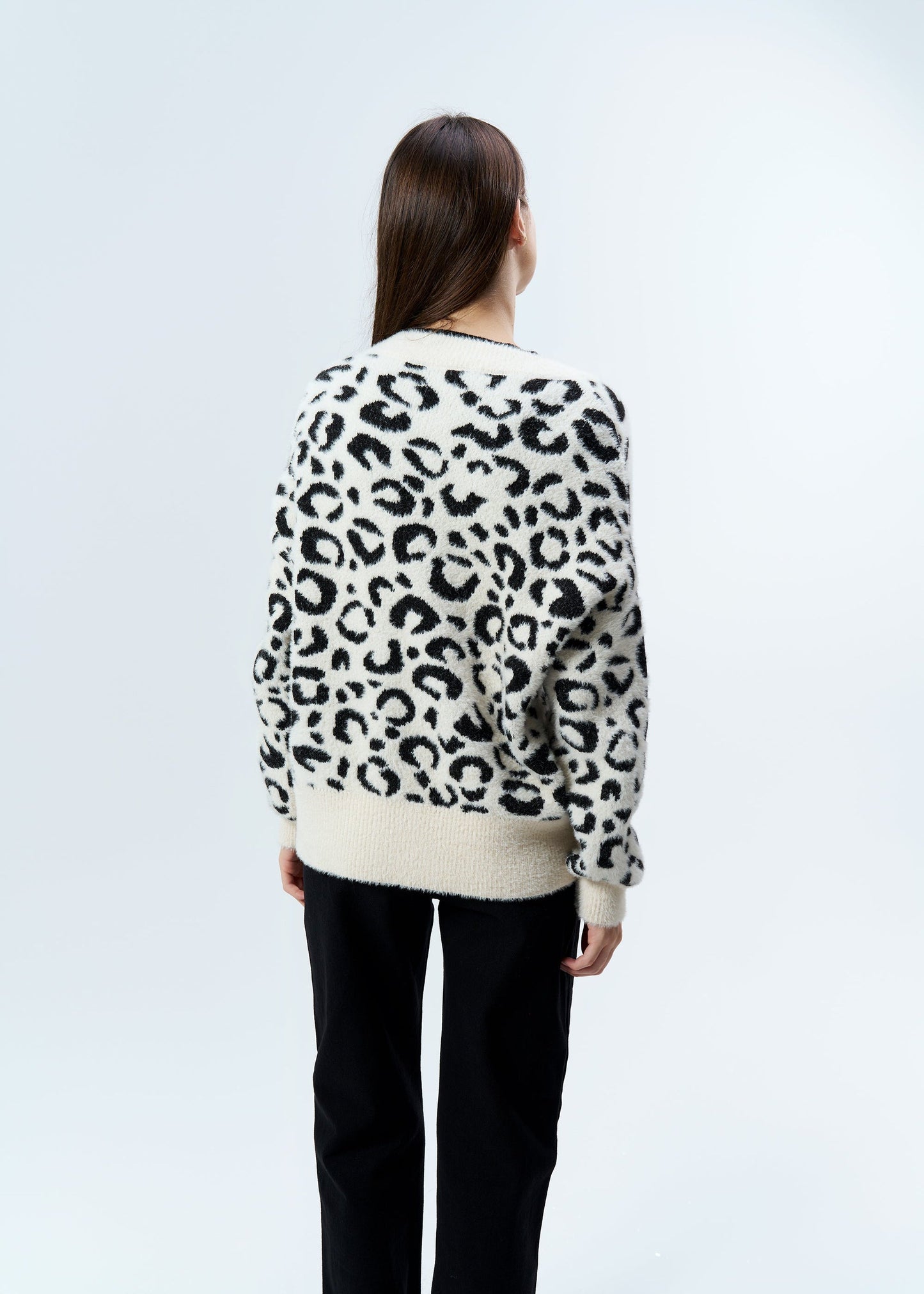 Gaiia Angora Wool Leopard Print Cardigan