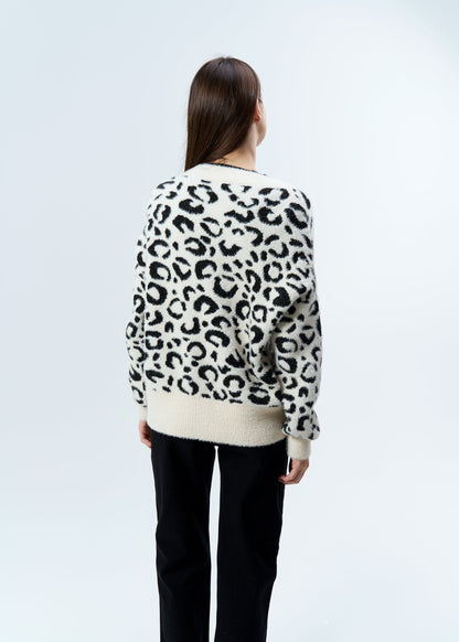 Gaiia Angora Wool Leopard Print Cardigan