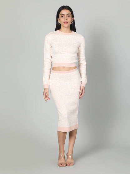 Gaiia Two Color Self Print Skirt Co-Ord Set - Green