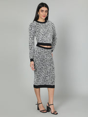 Gaiia Two Color Self Print Skirt Co-Ord Set - Green