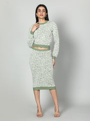 Gaiia Two Color Self Print Skirt Co-Ord Set - Green