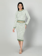 Gaiia Two Color Self Print Skirt Co-Ord Set - Green