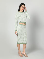 Gaiia Two Color Self Print Skirt Co-Ord Set - Green