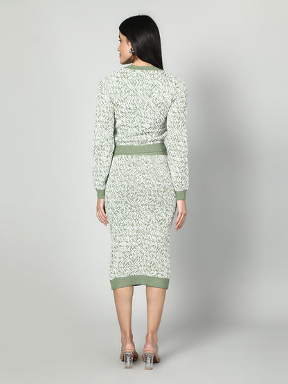 Gaiia Two Color Self Print Skirt Co-Ord Set - Green
