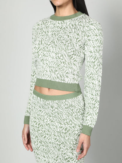 Gaiia Two Color Self Print Skirt Co-Ord Set - Green