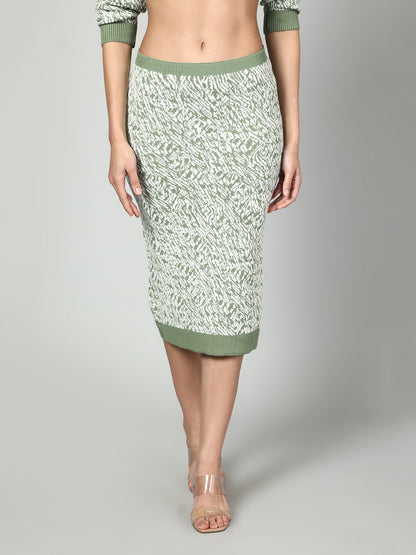 Gaiia Two Color Self Print Skirt Co-Ord Set - Green