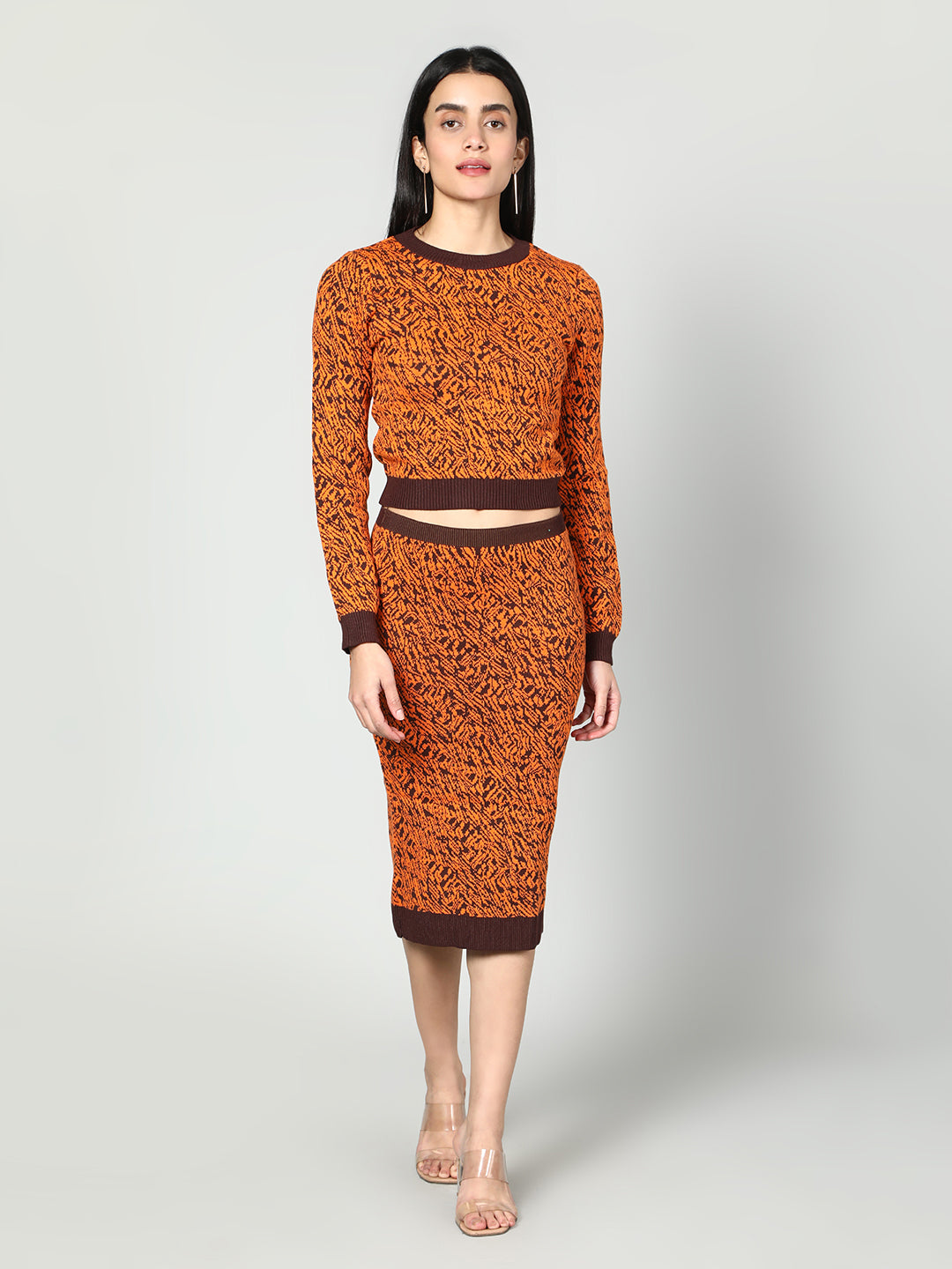 Gaiia Two Color Self Print Skirt Co-Ord Set - Green