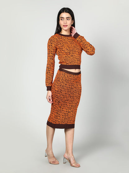 Gaiia Two Color Self Print Skirt Co-Ord Set - Green