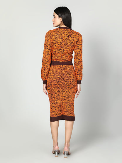 Gaiia Two Color Self Print Skirt Co-Ord Set - Green