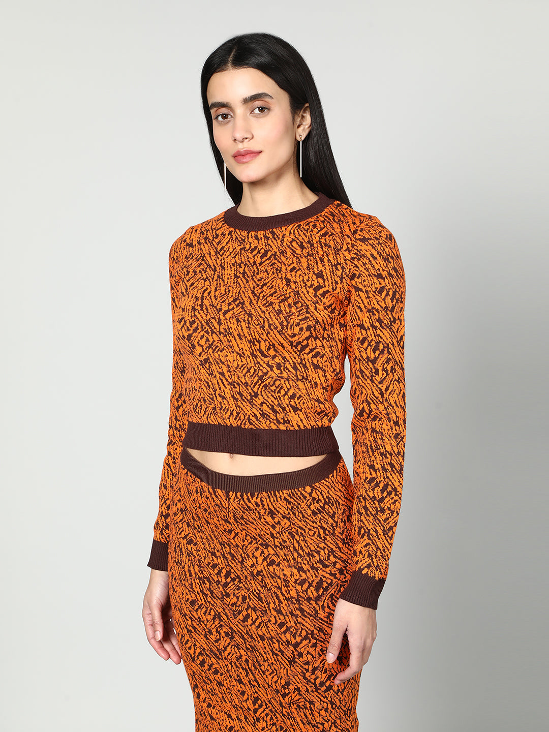 Gaiia Two Color Self Print Skirt Co-Ord Set - Green