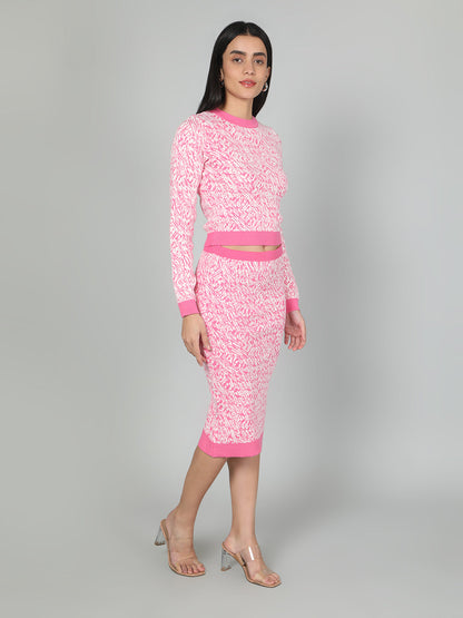 Gaiia Two Color Self Print Skirt Co-Ord Set - Green