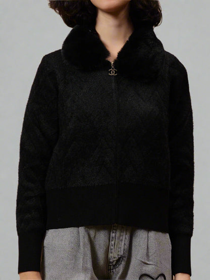 Gaiia Fur Collared Solid Women Zipper Jacket