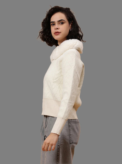Gaiia Fur Collared Solid Women Zipper Jacket