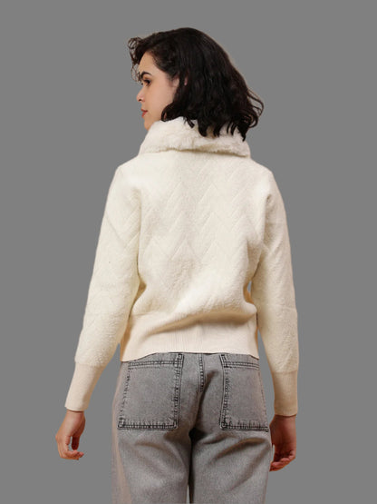 Gaiia Fur Collared Solid Women Zipper Jacket