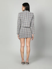 Gaiia Tweed Checkered Blazer And Miniskirt Set - White