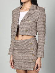 Gaiia Formal Checkered Blazer And Skirt Set - Brown