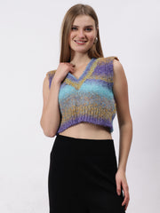 Colourful Winter Cropped Sweater Vest