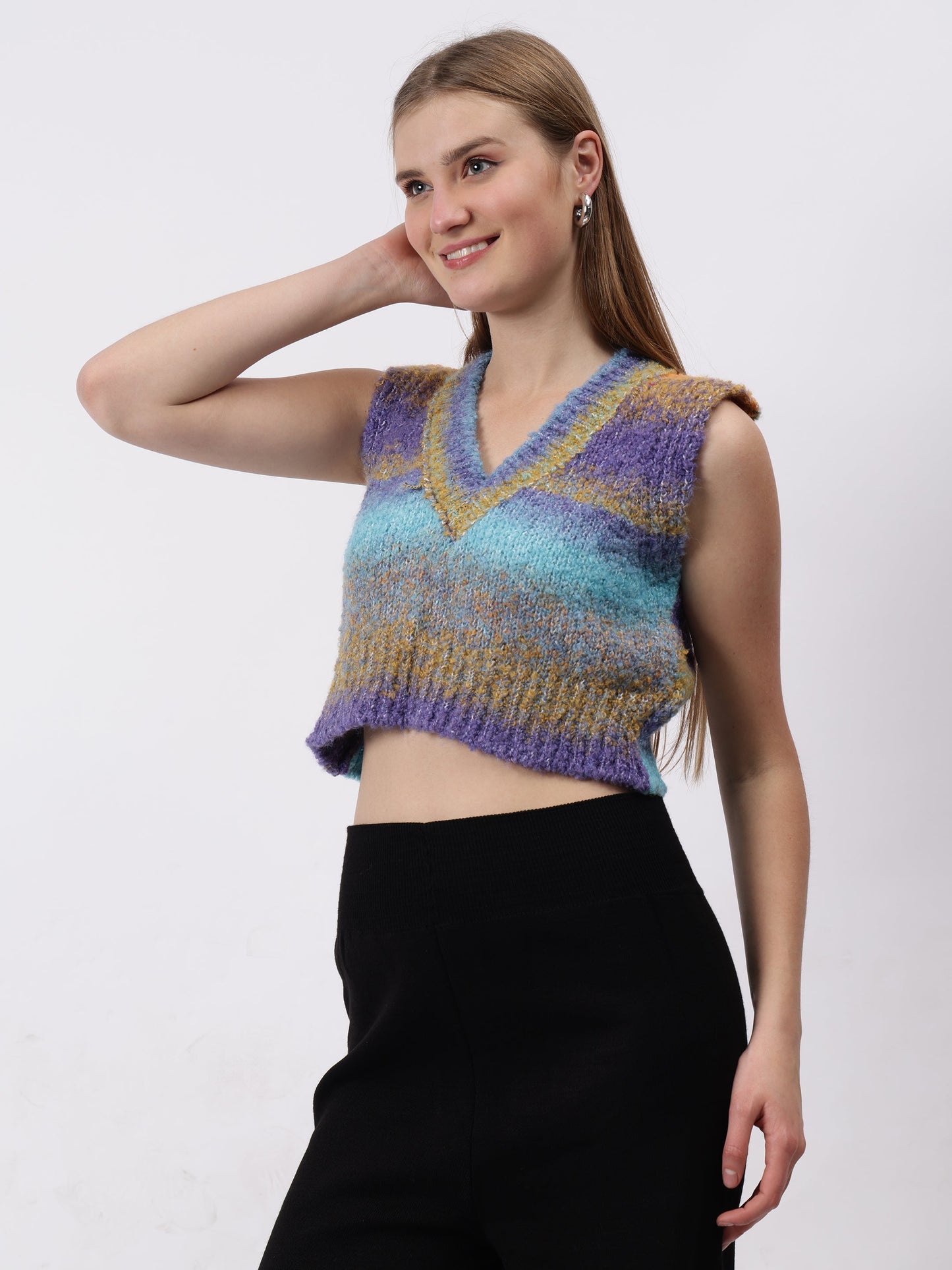 Gaiia Colourful Winter Cropped Sweater Vest