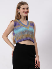 Colourful Winter Cropped Sweater Vest