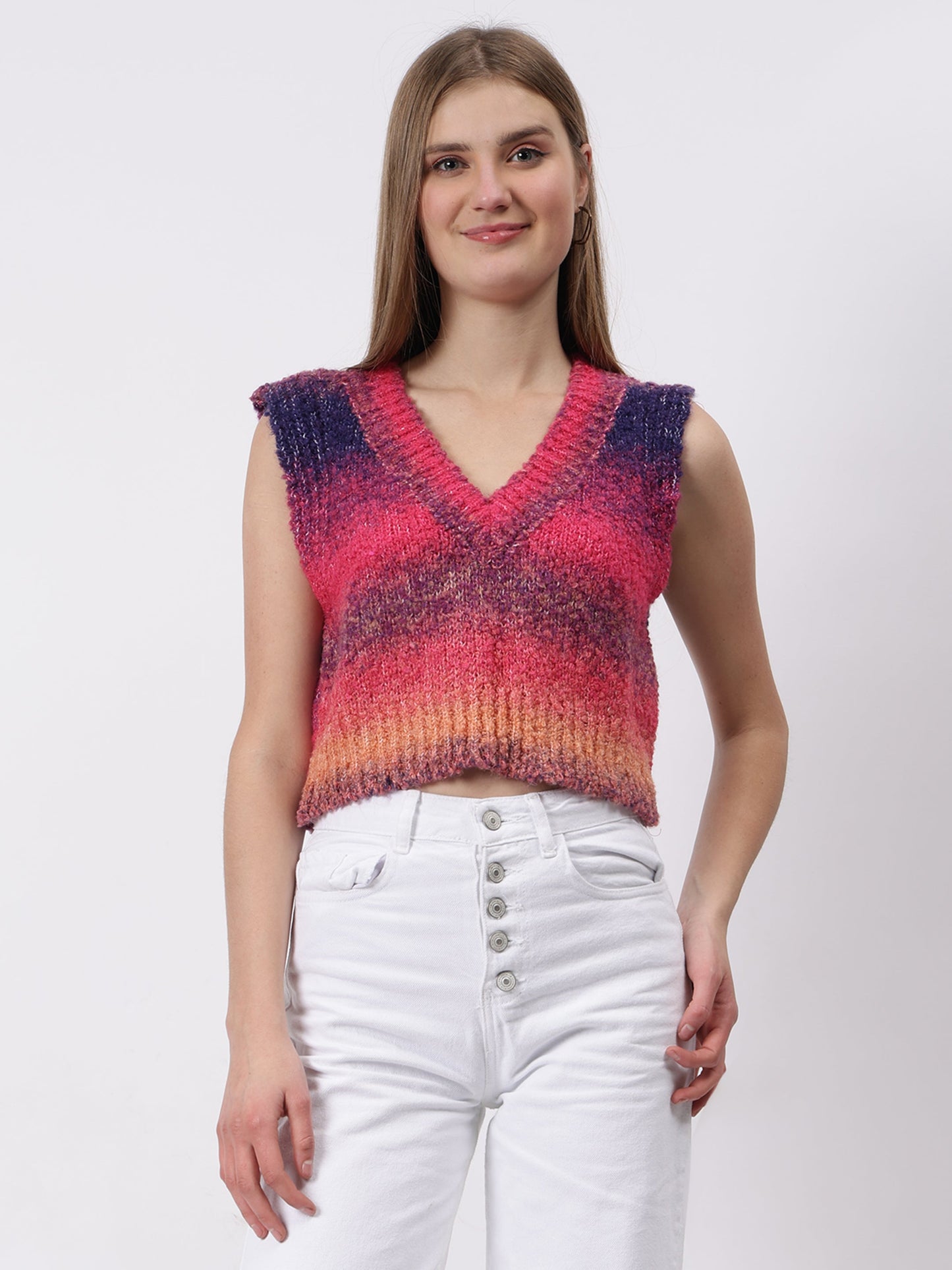 Gaiia Colourful Winter Cropped Sweater Vest