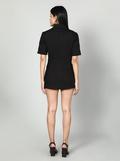 Gaiia Women Solid Half Sleeves Blazer And Shorts Set