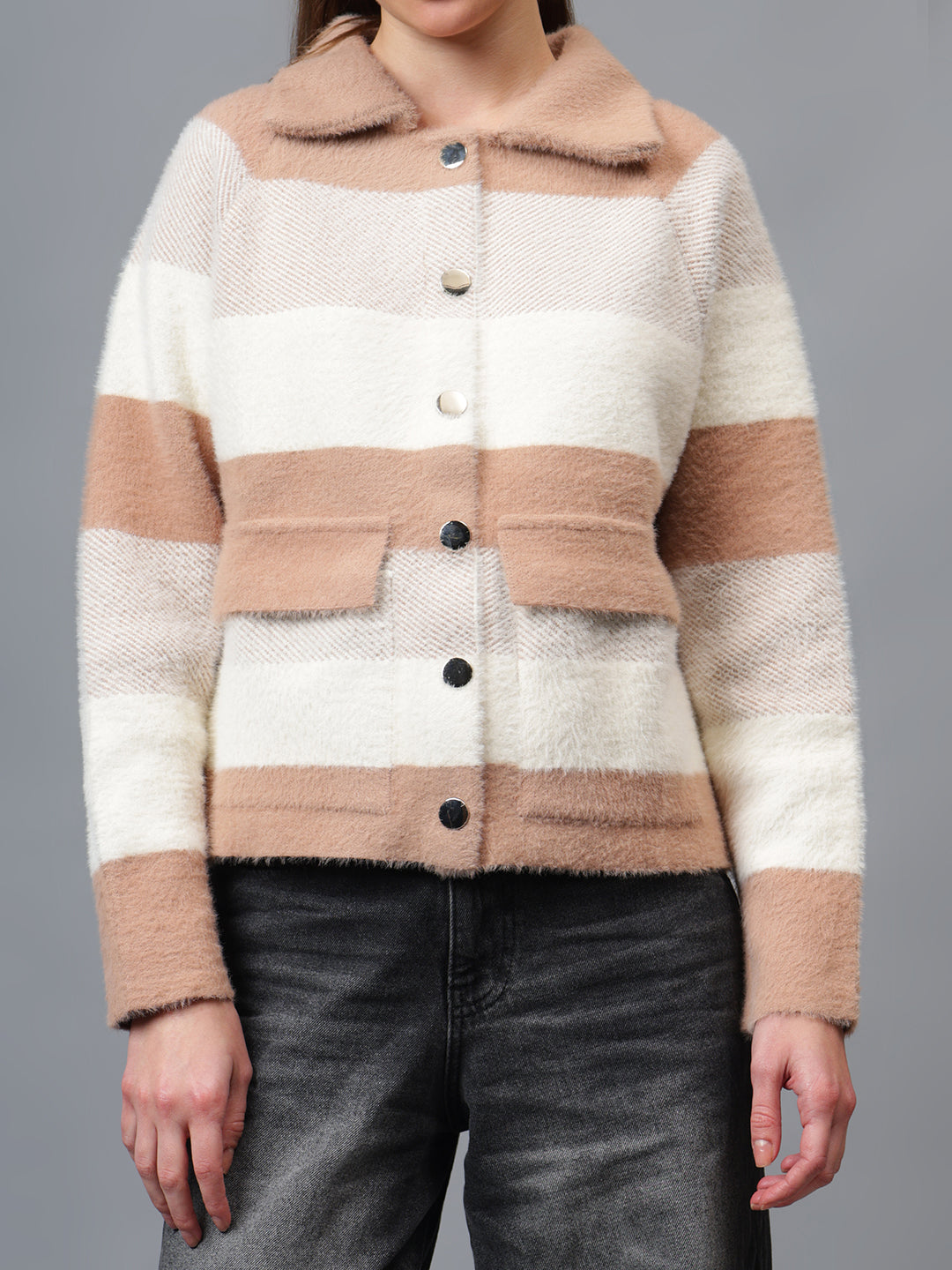 Gaiia Women Colour Blocked Winter Shacket