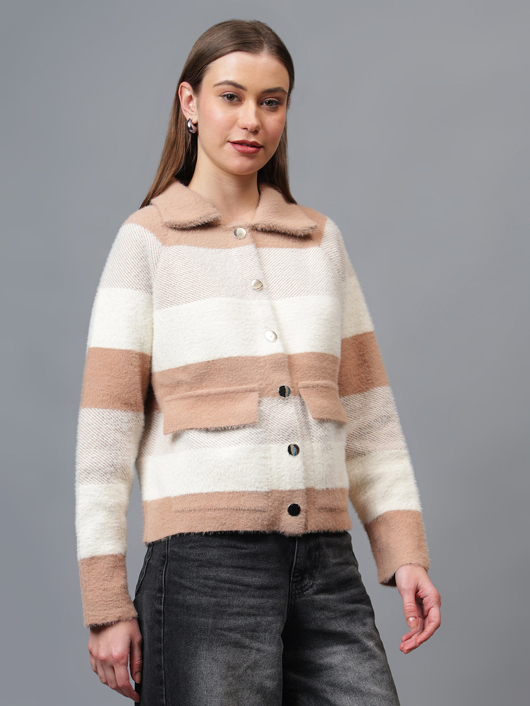 Gaiia Women Colour Blocked Winter Shacket