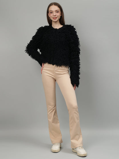Gaiia Fuzzy Monochrome Button Cardigan