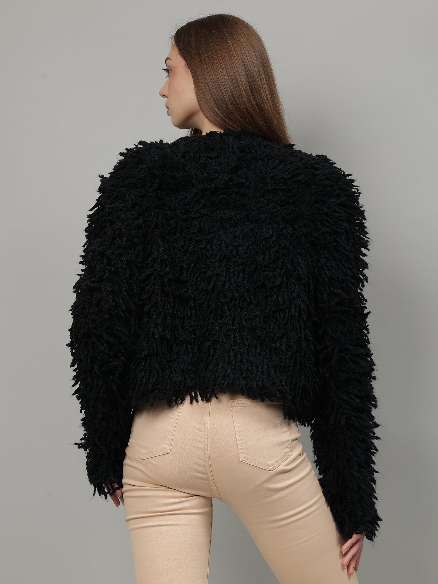 Gaiia Fuzzy Monochrome Button Cardigan