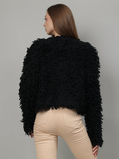 Gaiia Fuzzy Monochrome Button Cardigan