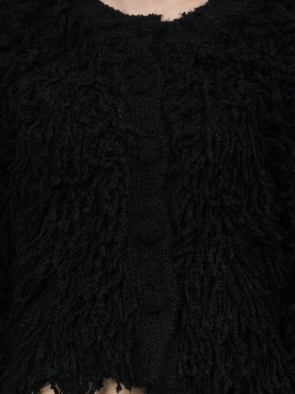 Gaiia Fuzzy Monochrome Button Cardigan