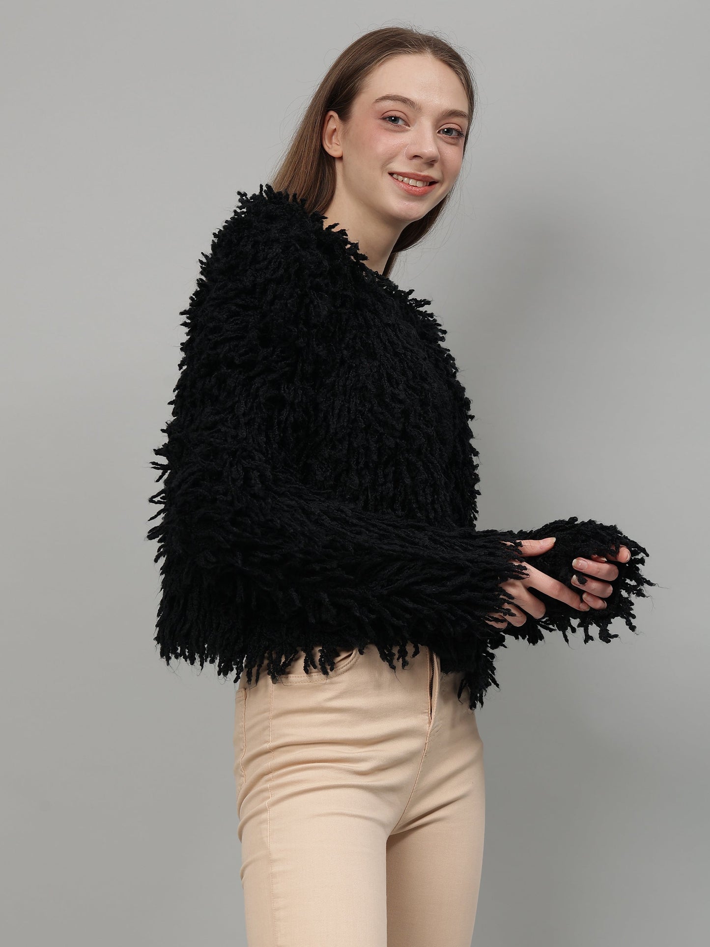 Gaiia Fuzzy Monochrome Button Cardigan