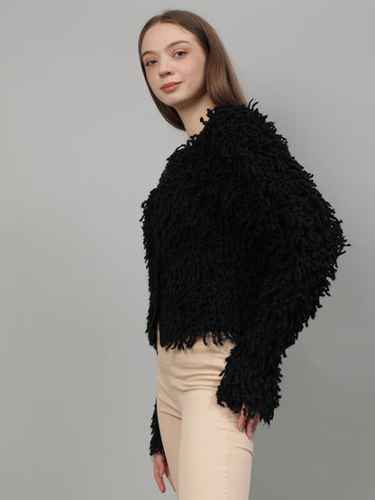 Gaiia Fuzzy Monochrome Button Cardigan