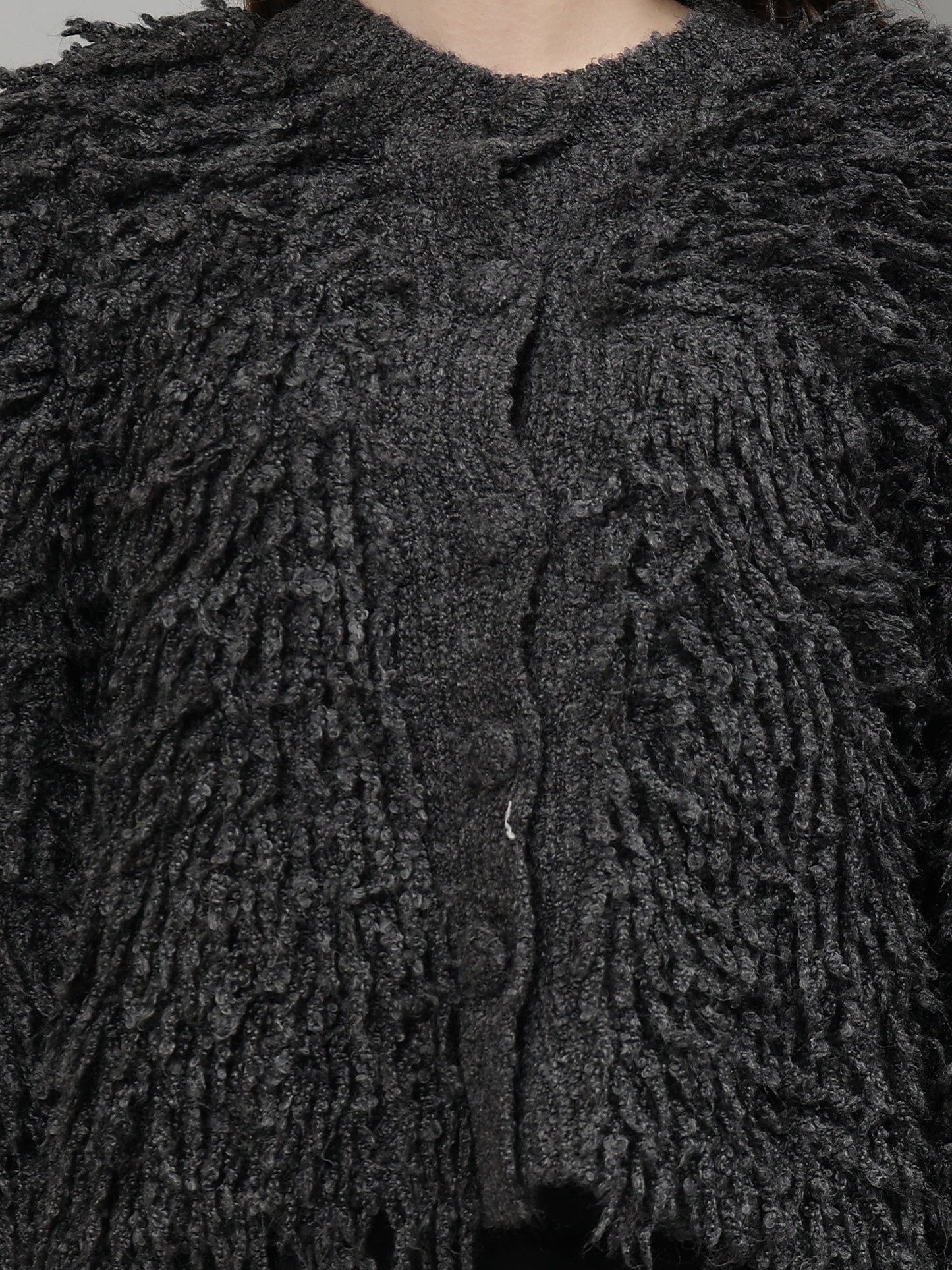 Gaiia Fuzzy Monochrome Button Cardigan