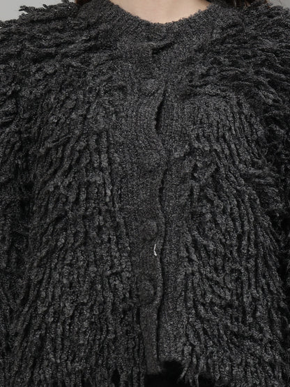 Gaiia Fuzzy Monochrome Button Cardigan