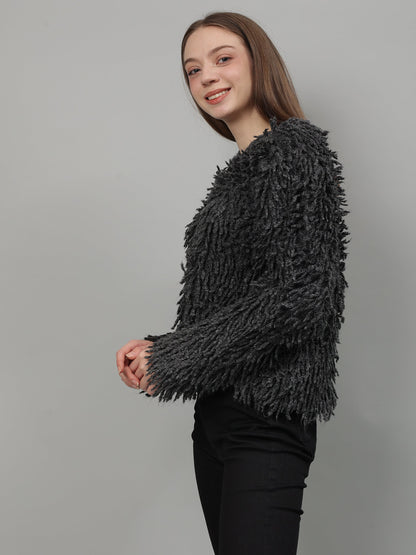 Gaiia Fuzzy Monochrome Button Cardigan