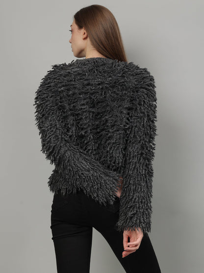 Gaiia Fuzzy Monochrome Button Cardigan