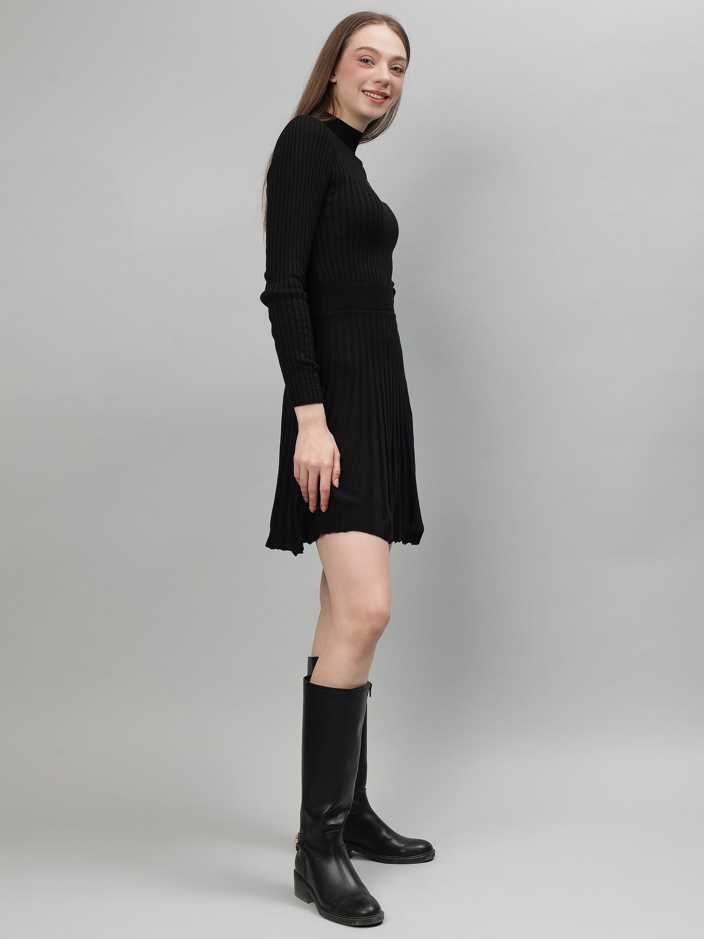 Gaiia Women Ribbed Long Sleeve Winter Dress